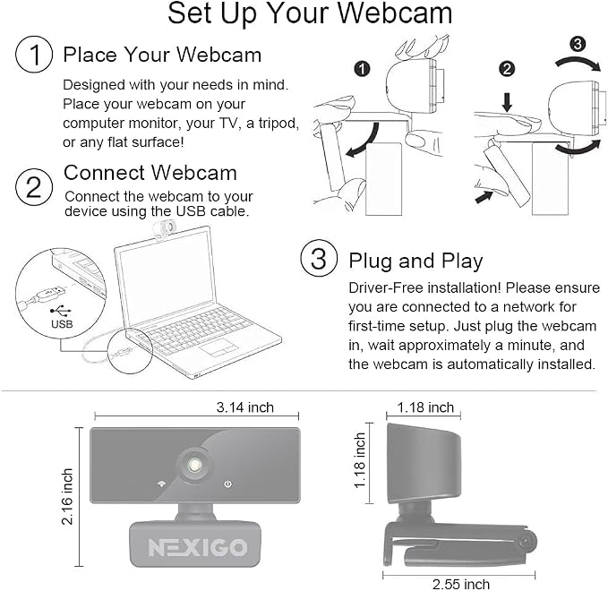 NexiGo N660 1080P Business Webcam, Dual Microphone & Privacy Cover, USB FHD Web Computer Camera, Plug and Play, for Zoom/Skype/Teams/Webex, Laptop MAC PC Desktop