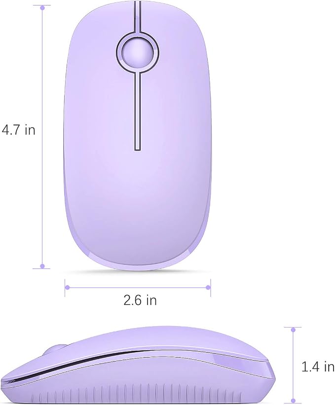 VssoPlor Wireless Mouse, 2.4G Slim Portable Computer Laptop Mouse with Nano Receiver Quiet Silent Optical Mice for Notebook, PC, Laptop, Computer-Light Purple