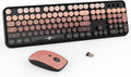 FOPETT Wireless Keyboard and Mouse Combo - 2.4G Full-Sized Cute Colorful Mouse and Keyboard with 104 Round Keys Retro Typewriter Keyboard for Laptop/Windows/PC - Pink Gradient