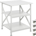 3 Tier Printer Stand, Large Table with Wheels, Rolling Cart with Height Adjustable Middle Storage Shelf, 23.6 x 23.6 x 30.3 Inches Shelf for Home Office, White