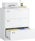 MIIIKO 3 Drawer Lateral File Cabinet with Lock, White Lateral Filing Cabinet, Large Deep Drawers Locked by Keys, Metal Storage File Cabinet for Hanging Files Letter/Legal/F4/A4 Size