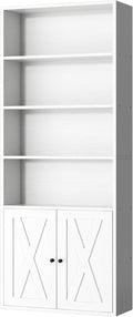 Shintenchi Bookshelf, Industrial Bookshelves and Bookcases with Doors Floor Standing 6 Shelf Display Storage Shelves 70.6 inches Tall Bookcase for Home Office, Living Room (White)