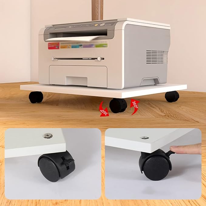 Printer Shelf Stand Under Desk Printer Stand with 4 Caster Wheels Office Movable Printer Copier Stand CPU Holder White Rolling Plant Rack Tray Printer Carts & Stands
