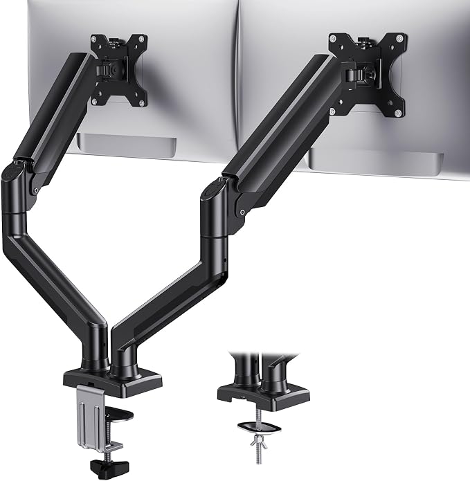 HUANUO Dual Monitor Mount for 2 Monitors up to 32 inches, Each Arm Holds Max 22lbs, Dual Monitor Stand with Advanced System, Height-Adjustable/Tilt/Swivel/Rotate, VESA Standard 75mm or 100mm