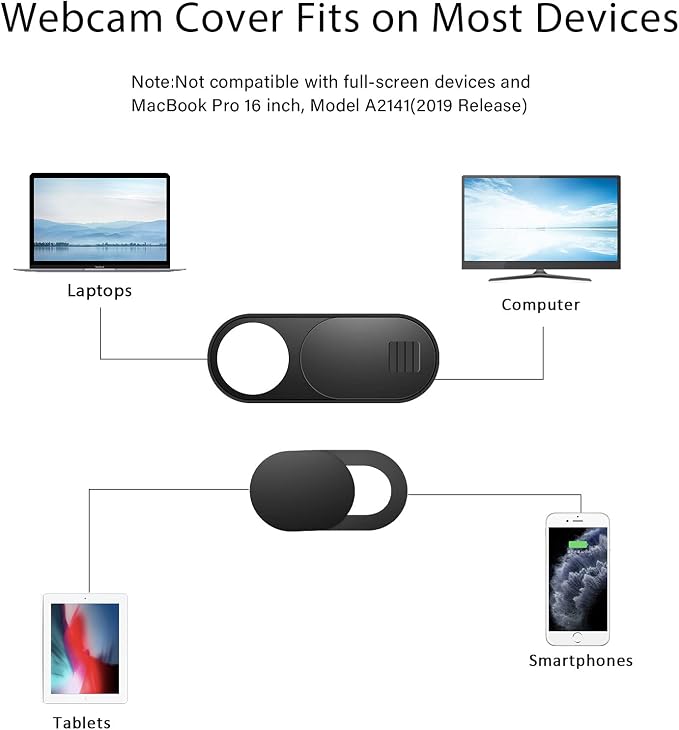 Laptop Camera Cover, 0.027 Inch Ultra Thin Camera Cover, Webcam Privacy Cover Fits on Computer, Laptop, MacBook, PC, Cell Phone, iPhone, iPad, iMac, Tablet, Black Web Cam Cover Sliders (9 Pack)