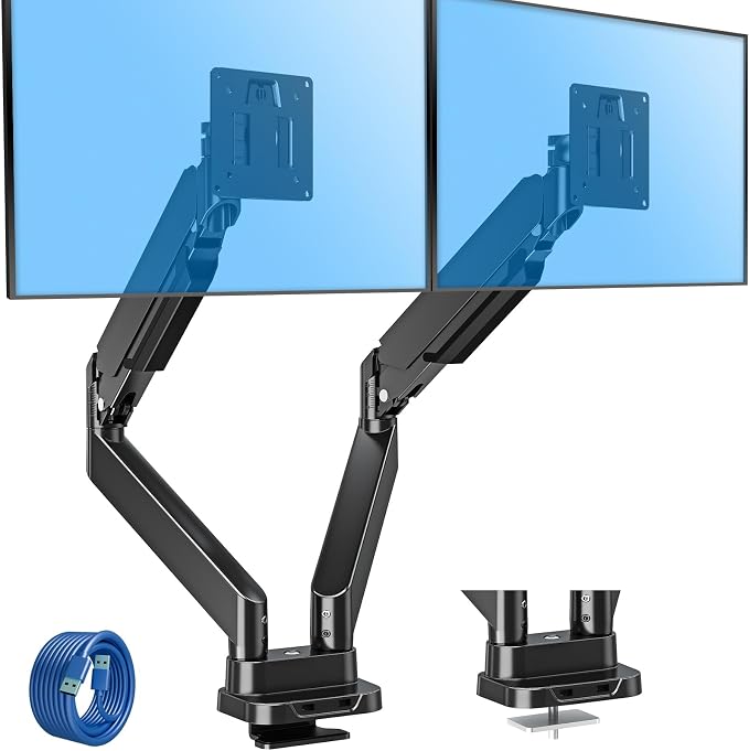 MOUNTUP Dual Monitor Mount Fits Max 39'' Screen, Ultrawide Dual Monitor Desk Mount Hold 4.4-33 lbs, Adjustable Gas Spring Double Monitor Arms, Computer Monitors Stand with USB, VESA Monitors Bracket