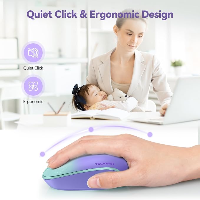 TECKNET Wireless Mouse, 2.4G Quiet Computer Mouse with USB Receiver, 4 Buttons Portable Cordless Mice for Chromebook, Laptop, PC, Mac, 800/1200/1600 DPI