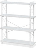HCHQHS Bookshelf, 4-Tier Industrial Bookcase, White Open Book Shelf, Freestanding Tall Bookshelves with Metal Frame