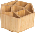 360° Rotating Bamboo Desk Organizer Hexagon Art Supply Holder Office Storage for Colored Pencils, Crayons, Paint Brushes, and Makeup Cosmetics