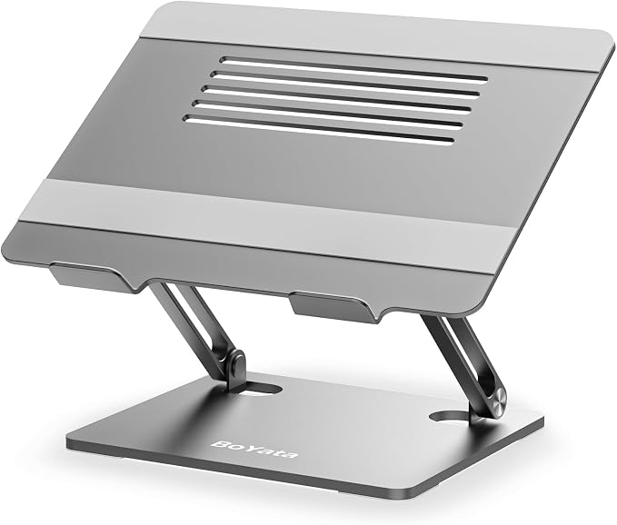 BoYata Laptop Stand, Adjustable Laptop Riser Ergonomic Computer Stand for Desk, Laptop Holder Compatible for MacBook Pro/Air, Surface Laptop and Other Laptops up to 15 Inches-Space Gray