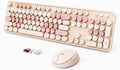 Wireless Keyboard and Mouse Combo, Ergonomic Full Size Typewriter Retro Round Keycaps Keyboard, Compatible with Windows, PC, Perfer for Home and Office Keyboards (Chocolate Color)