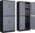 Metal Cabinet, 71' Tall, 4-Door, Locking, Adjustable Shelves, Heavy Duty, Black & Grey, Home Office, Garage Storage Cabinet