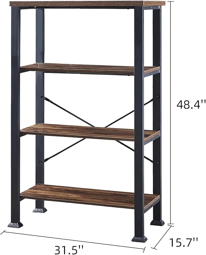 HOMBAZAAR 4 Tier Bookshelf,Rustic Brown Industrial Book Shelf,Engineered Wood and Metal Deep Bookcases,Low Shelf Bookcase for Living Room,Office,Bedroom and Kitchen