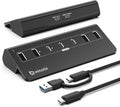 USB C Hub,USB Hub Powered with 5V 3A Power Adapter, 10Gbps USB Splitter with 4 USB-A and 3 USB-C Ports, 7-Port Type C Multiport Adapter for MacBook Air/Pro, iPhone 16/15, Laptop and More(Black)