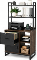 Homieasy Vertical Filing Cabinet with Lock & Charging Station, Large Drawer Wood File Cabinet with Bookshelf, Printer Stand with Open Storage Shelf, fits Letter Size for Home Office, Black and Walnut