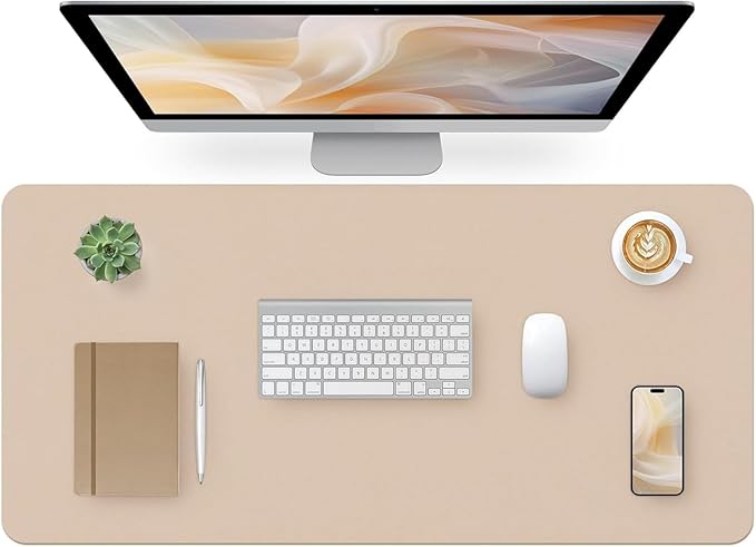 Bloss Leather Desk Pad, Mouse Pad, Non-Slip Desk Protector Mat, Leather Desk Blotter, Computer Desk Pad, Waterproof Desk Mat for Home Office and Decor - Beige (35.4×17Inches)