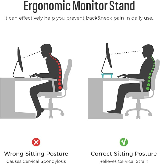 loukin Monitor Stand Riser for Desk, 22.4" x 8.3" Larger Computer Stand for Laptop, PC, Printer, Sturdy Desktop Computer Shelf with Non-Skid Rubber, Home Office (Black)
