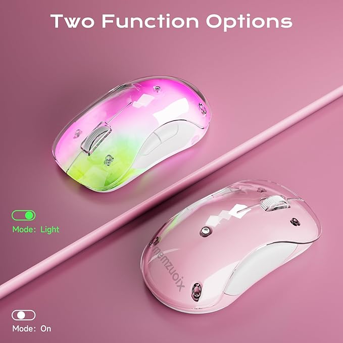 memzuoix 2.4G LED Wireless Mouse, Rechargeable Ergonomic Mouse with Detachable Cover, 1400 DPI Portable Optical Computer Mouse with USB Receiver for Laptop, PC, Desktop and MacBook, 5 Buttons-Pink