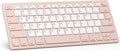OMOTON Ultra-Slim Bluetooth Keyboard for iPad 11th/10th/9th/8th/7th, iPad Pro/Air/Mini and iPhone Series, Wireless iOS Keyboard with 12 Multimedia Keys for Office, Travel, School, Pink & Pearl White