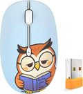 FMOUSE Cute Cartoon Wireless Mouse, 2.4G Bluetooth Dual Mode, AA Battery Powered, Silent Ergonomic Mice for Kids Students Office Workers Laptop PC Mac iPad (Sleepy Book Owl)
