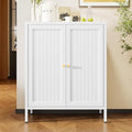 2 Door Metal Storage Cabinet-Small Bathroom Storage Cabinet with 1 Adjustable Shelf,Freestanding Sideboard for Home Office, Living Room, Hallway, Entryway(Striped Door, White)