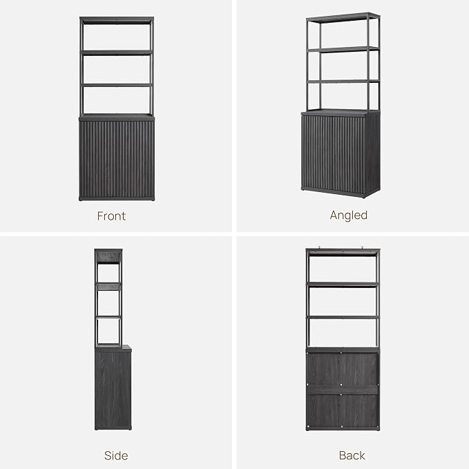 SICOTAS Fluted Book Shelf with Doors - 75" Tall Bookshelf with Storage 6 Tier Large Bookcase with Bottom Cabinet - Modern Metal Book Case for Living Room, Home Office, Kitchen and Library, 1 Piece