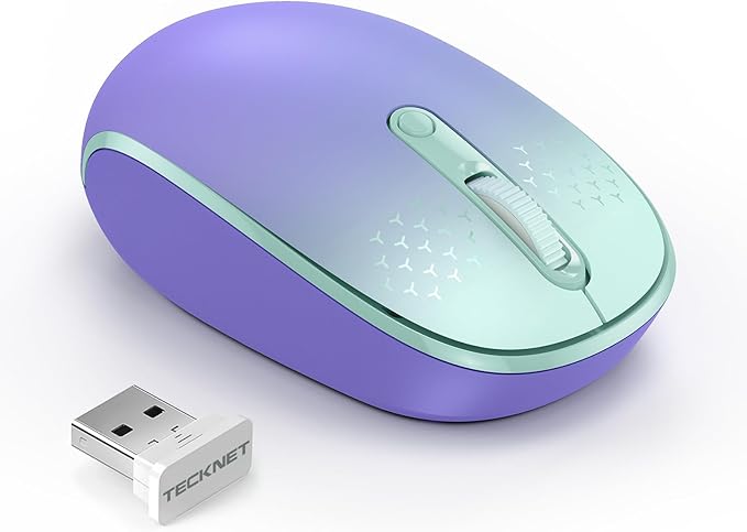 TECKNET Wireless Mouse, 2.4G Quiet Computer Mouse with USB Receiver, 4 Buttons Portable Cordless Mice for Chromebook, Laptop, PC, Mac, 800/1200/1600 DPI