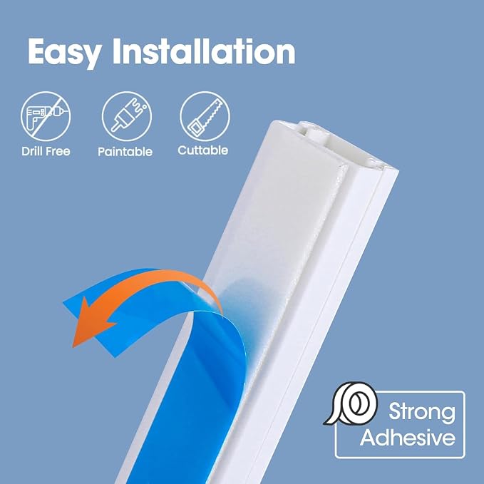 250in Cord Hider Kit, Cord Covers for Wires on Wall, Paintable Cable Raceway, Cord Hider for Wall Mount tv, tv Cable Hider Wall kit, Wire Covers for Cords, 16X L15.75 X W0.96in X H0.57in, White
