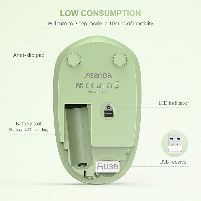 seenda Wireless Mouse, 2.4G Noiseless Mouse with USB Receiver Portable Computer Mice for PC, Tablet, Laptop with Windows System (Olive Green)