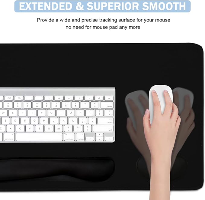 4-in-1 Large Gaming Mouse Pad, Keyboard Wrist Rest Pad & Wrist Support Mousepad Set, Extended Desk Pad Waterproof Desk Mat for Home Office Study Game-Black
