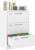 MIIIKO Lateral 3 Drawer File Cabinet,White Metal Filing Cabinets with Lock, Metal Storage File Cabinets for Home Office,Letter/Legal/A4 Size