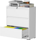 3 Drawer Lateral File Cabinet with Lock, Metal Lateral File Cabinets for Home Office, Steel Heavy-Duty Filing Storage Cabinet for Letters/Legal/A4 (Require Assembly, White)