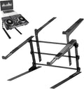 Pyle Portable Dual Laptop Stand - Standing Table with Adjustable Height, Ergonomic Design & Anti-Slip Prongs for DJ Mixer, Sound Equipment, Workstation, Gaming & Home Use - PLPTS38, Black
