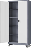 Fesbos Metal Rolling Storage Cabinet-74.6” Tall Steel File Cabinets with Wheels Lockable Doors and Adjustable Shelves-Gray & White Steel Storage Cabinet for Home, School, Office, Garage