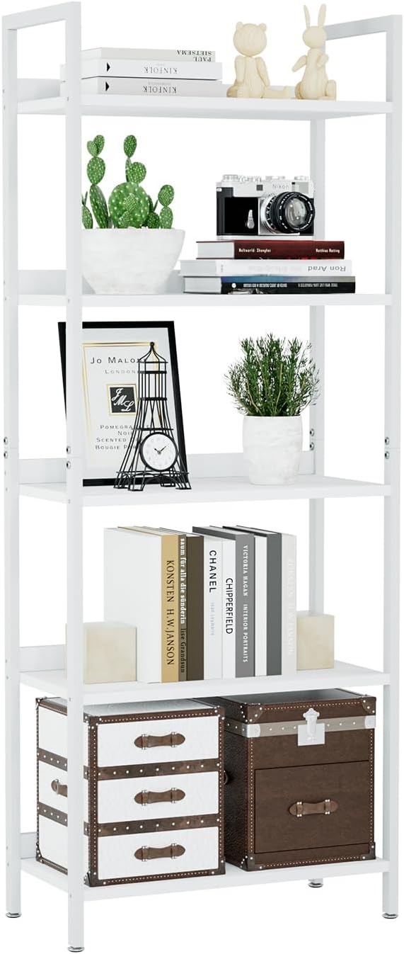 NUMENN Bookshelf, 5 Tier Bookshelves, Home Office Bookcase Shelf Storage Organizer, Free Standing Storage Shelving Unit for Bedroom, Living Room and Home Office, White