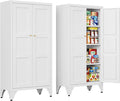 Letaya 47.3" H Metal Storage Cabinet with 2 Doors and 3 Shelves,Freestanding Bathroom Floor Cabinets,Kitchen Pantry Cabinets,Utility Pantry Organizers for Cupboard/Dining/Home Office/Garage,White