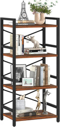 Yoobure 4 Tier Bookshelf - Small Book Shelf Industrial Bookcase, Narrow Book Case Book Storage Organizer for CD/Movie/Book, Bookshelves for Bedroom Office Living Room Berry Brown