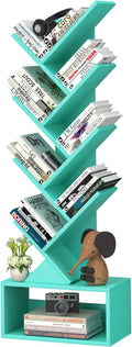 SHEEPAM 9 Tier Tree Bookshelf,Christmas Green Bookcase for Narrow Space, Storage Organizer Floor Standing Bookshelves for Books, Tall Book Case for Home Office, Living Room, Bedroom