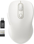 WisFox 2.4G Wireless Mouse for Laptop, Ergonomic Computer Mouse with USB Receiver and Type-C Adapter, 3 Adjustable Levels DPI, 6 Button Cordless Wireless Mice (Pure White)