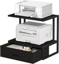 Printer Stand with Storage for Desk, with Fabric Drawer Desktop Printer Stand Shelf Organzier for Home Office, for Above and Under Desk Printer Table, Fax Machine Copier Scanner, Black