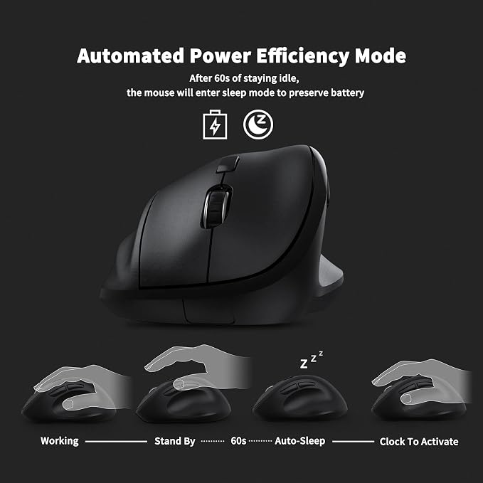 Ergonomic Wireless Mouse with USB Receiver for PC Computer, Laptop and Desktop, Ergo Mouse Vertical with Silent Clicks Long Battery Life, Up to 1600 DPI & 1 AA Battery Powered, Black