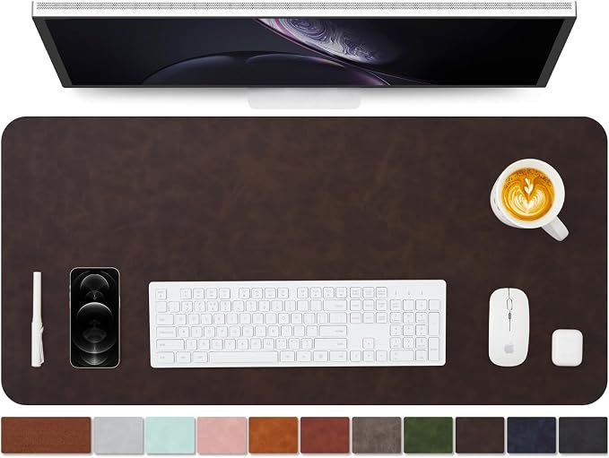 Distressed Leather Desk Mat - Non-Slip PU Desk Pad for Office and Home - Desk Organization and Accessories - Ideal for Large Mouse Pad and Desk Mats on Top of Desks(Espresso,36"x 17")