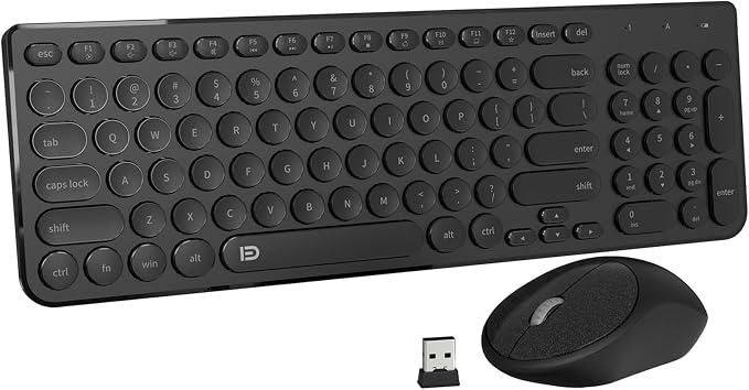 Wireless Keyboard and Mouse Combo, FD iK6630 2.4GHz Cordless Cute Round Key Set Smart Power-Saving Quiet Slim Combo for Laptop, Computer,TV and Mac