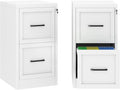 Small Metal 2-Drawer File Cabinet, Under-Desk Filing Cabinet, White | Locking, Adjustable Hanging Rail, Fit A4, FC, Letter, Hanging File Folders for Home Office Storage Organization, 2PS
