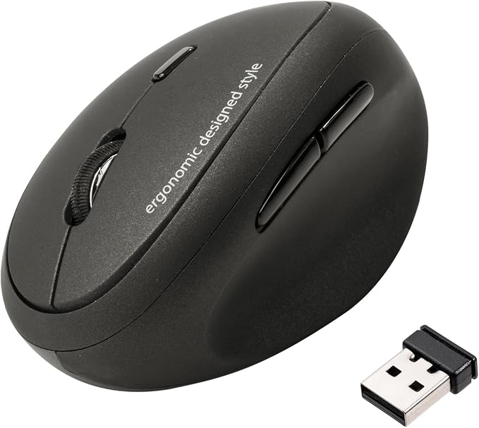 SANWA 2.4G Wireless Ergonomic Mouse, Optical Vertical Ergo Mice for Small Hands, Reduce Wrist Strain, 800/1200/1600 DPI, 5 Buttons, Compatible with MacBook, Laptop, Windows, Mac OS, Black