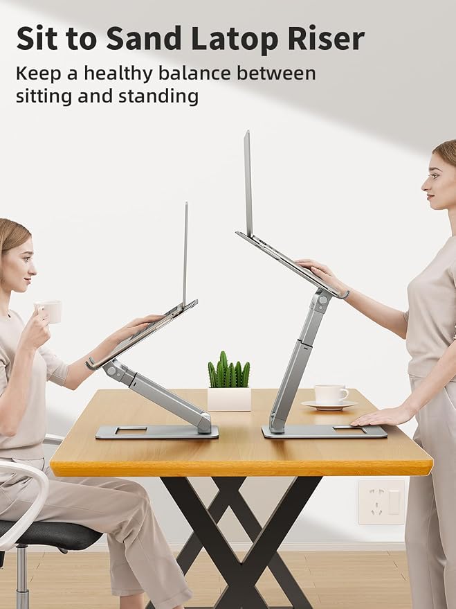 tounee Laptop Stand for Desk Adjustable Height, Telescopic Computer Stand with Pull Out Design Ergonomic Laptop Riser Fits All Laptops 10-17"-Silver