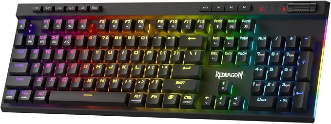 Redragon K580 PRO Wireless RGB Gaming Keyboard, 3-Modes 104 Keys Mechanical Keyboard w/Hot-Swap Socket, Dedicated Media Controls & Onboard Macro Recording, Linear Red Switch