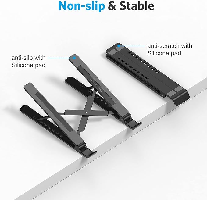 Portable Laptop Stand, OMOTON Laptop Stand for Desk Ergonomic 7-Levels Angles Adjustable Computer Stand, ABS Laptop Riser Holder Compatible with All Laptops and iPad(10-15.6")
