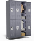 6 Door Metal Lockers for Employees,6 Heavy-Duty Hooks,72" Secure Storage for Home,Offices,Schools & Gyms | Gray
