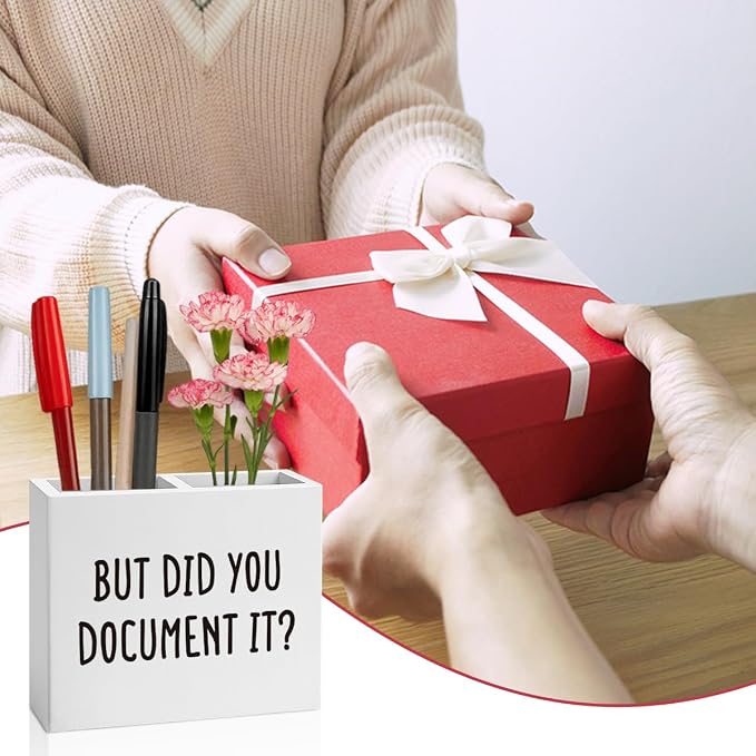 But Did You Document It Funny Boss Gifts Office Room Decor for Women Men HR Manager Coworker Friend Employee Wooden Pencil Holder, Boss Day Gifts Funny Office Accessories Desk Decor
